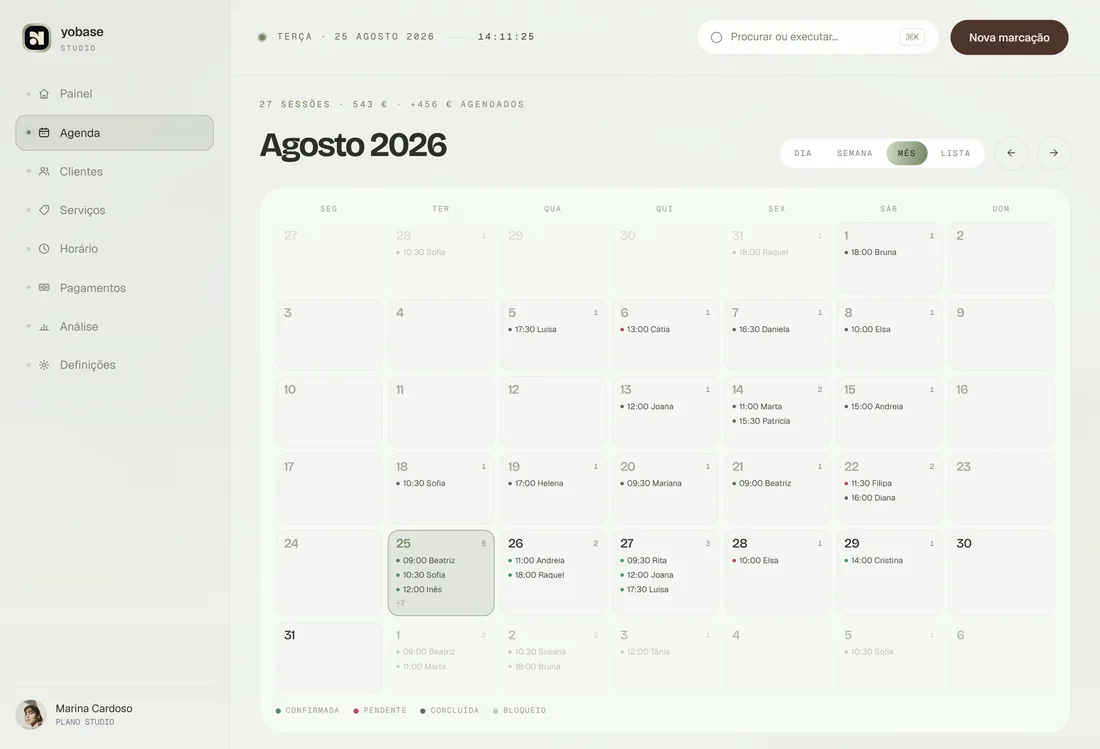 Agenda — ecrã do produto