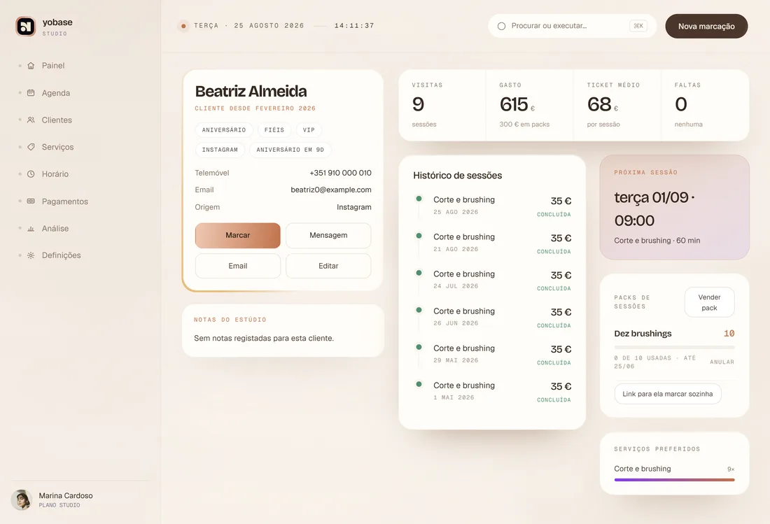 Ficha de cliente — ecrã do produto