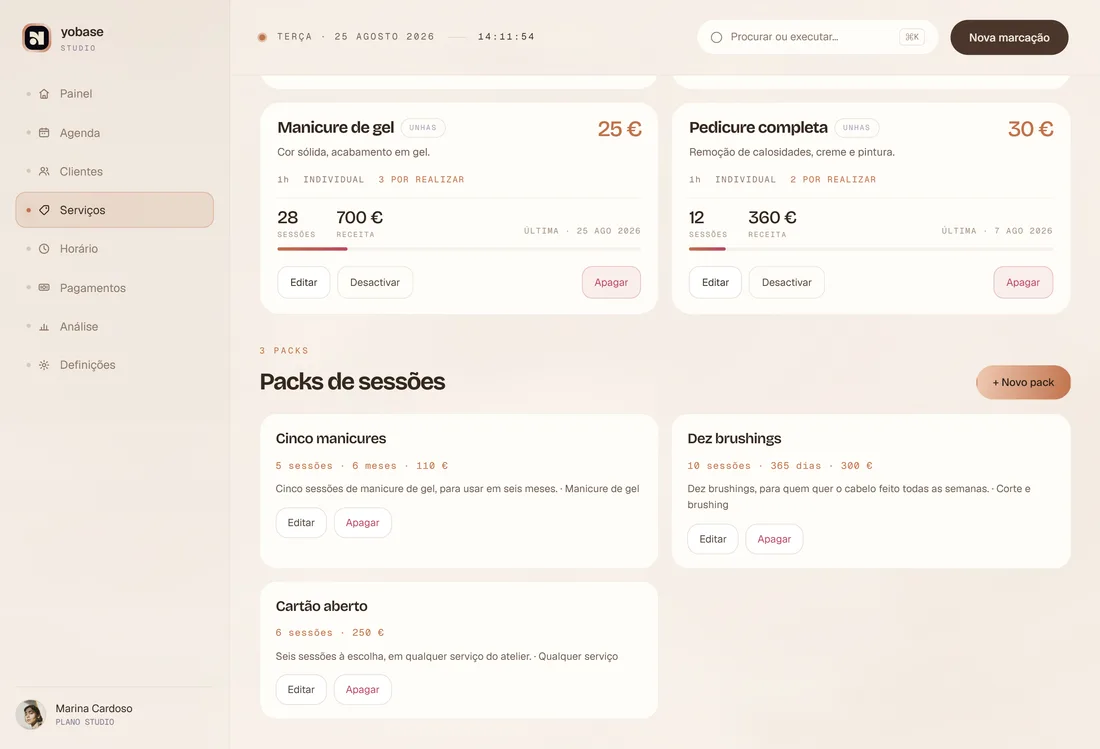 Packs — ecrã do produto